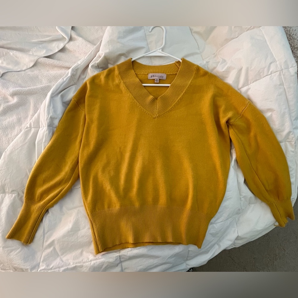 Yellow philosophy sweater from TJ maxx. Super soft, worn no more than once